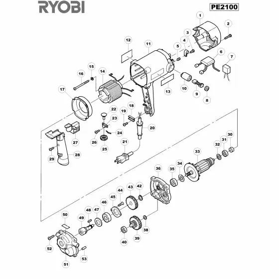 Ryobi PE2100 Spare Parts List Type: 1000018299